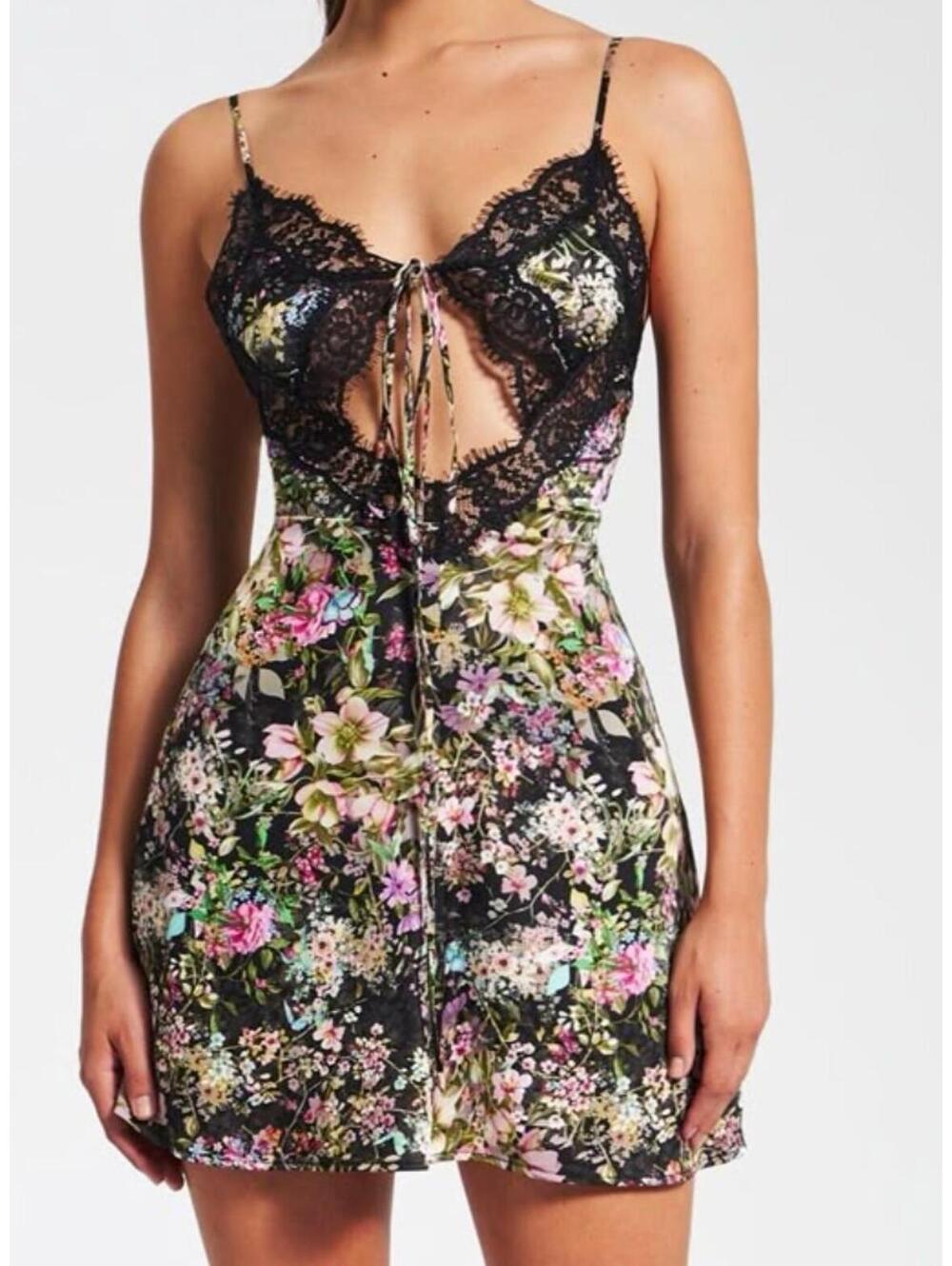MISS CIRCLE Tehila black floral lace mini dress sz M